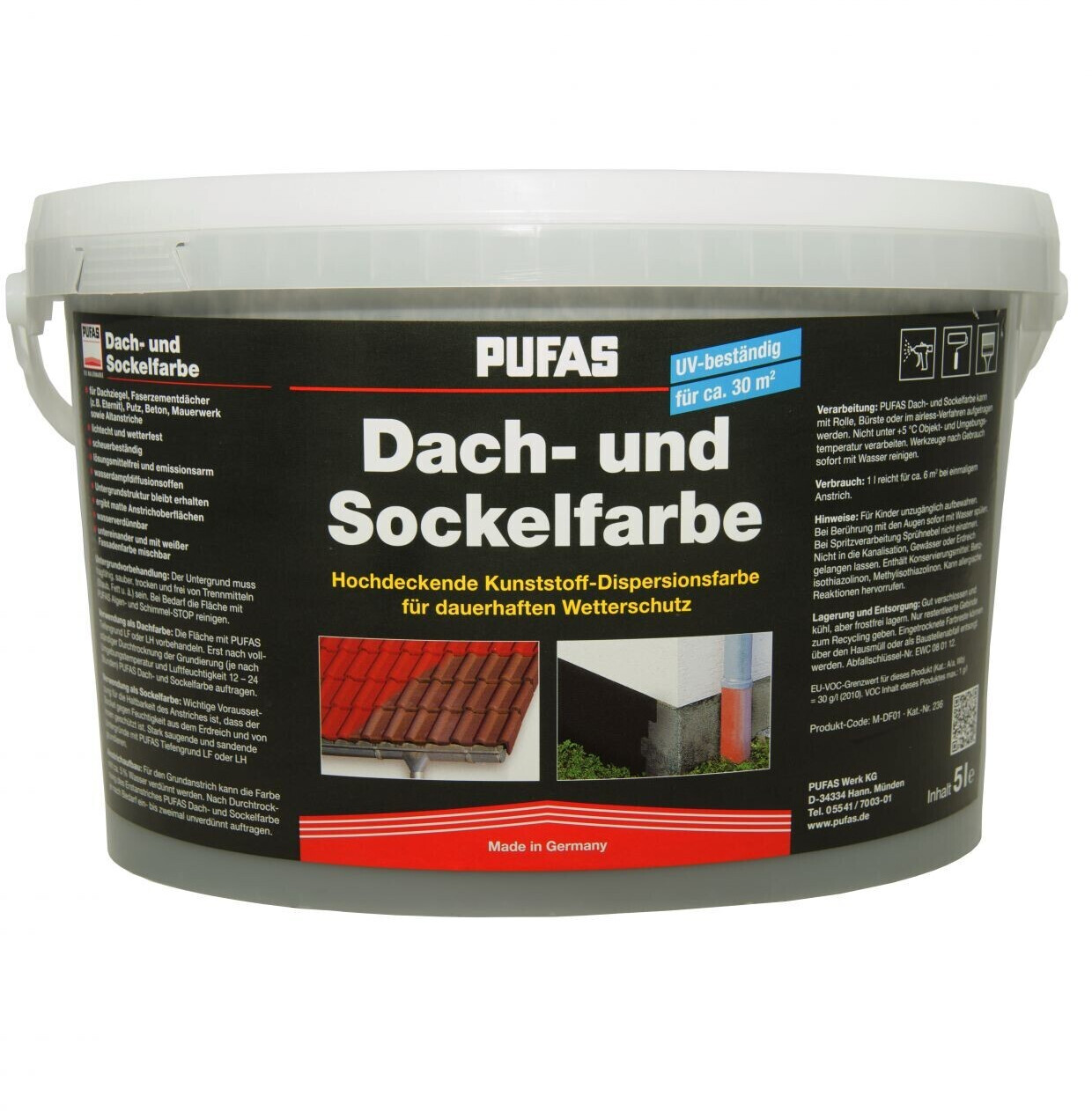 Bild von PUFAS Dach- und Sockelfarbe steingrau 955 5 Liter