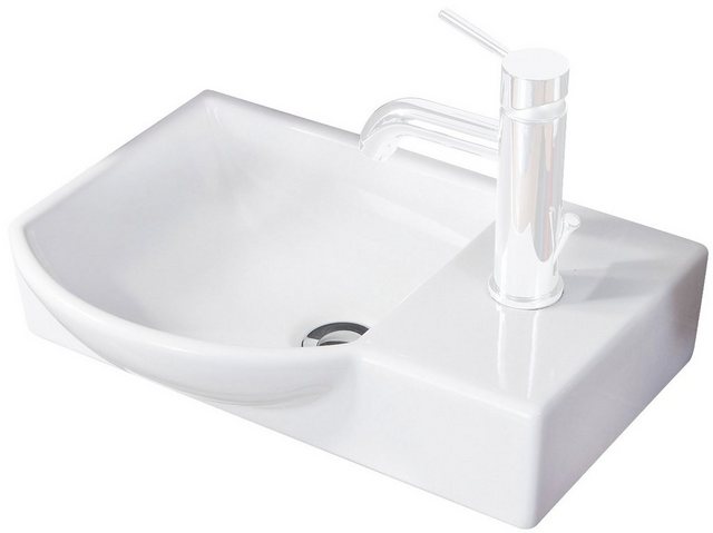 Bild von FACKELMANN Waschbecken links Gäste-WC / Waschtisch aus Keramik / Maße (B x H x T): ca. 45 x 10,5 x 32 cm / hochwertiges Becken fürs Badezimmer / Farbe: Weiß / Breite: 45 cm