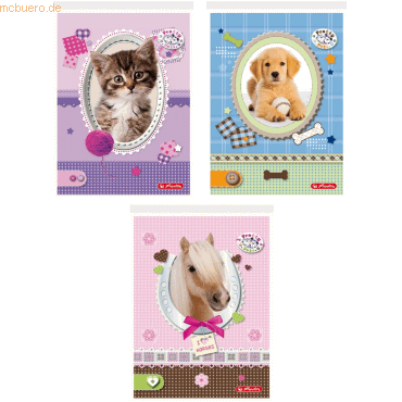 Bild von 20 x Herlitz Notizblock A6 46 Blatt kariert Pretty Pets 3 Motive