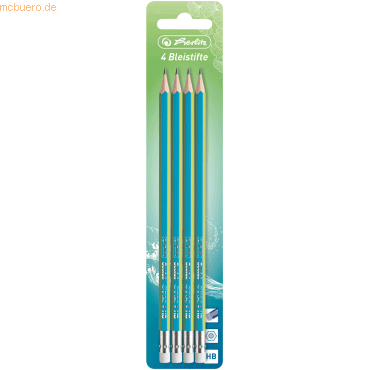 Bild von 10 x Herlitz Bleistifte Greenline HB mit Radierer türkis/gelb VE=4 stü