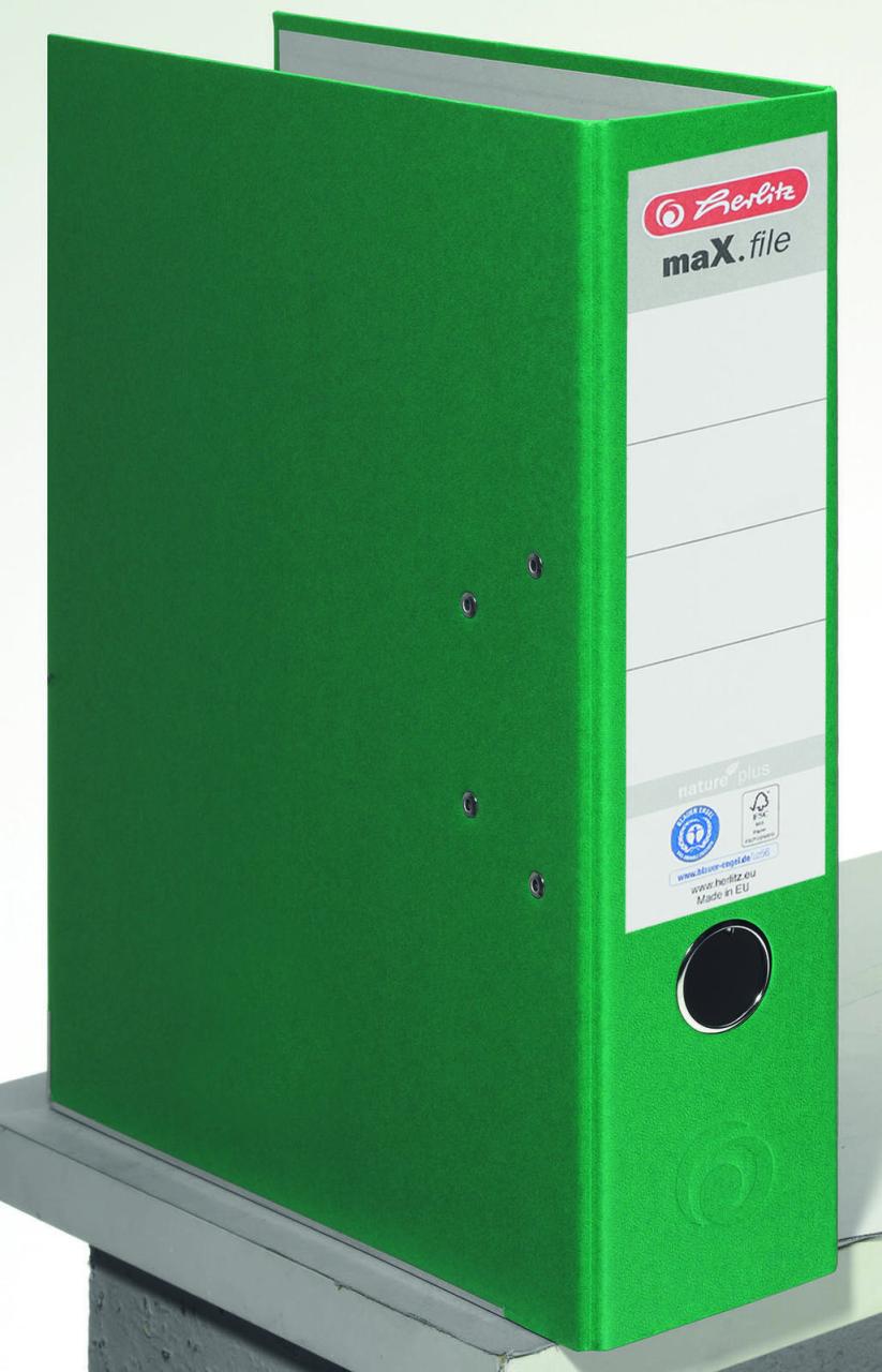 Bild von Herlitz, Ordner, Ordner maX.file nature plus, Rückenbr.: 80 mm, grün DIN A4, Spezialpapierbezug, Kantenschutz, aufgek (A4, 80 mm, 1 x)
