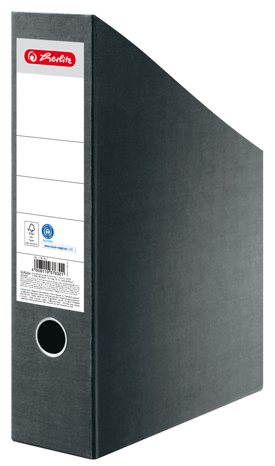 Bild von Herlitz, Dokumentenablage, Stehsammler, DIN A4, RC-Hartpappe, schwarz Innenmass: 75 mm, mit grossem Rückenschild und Griffloch (A4, C4)