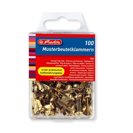 Bild von Herlitz 8770307 Musterbeutelklammer, Metall, Rundkopf, 100 Stück in Hängebox, messing
