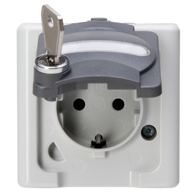 Bild von Schutzkontakt-Steckdose 1-fach mit Sicherheitsschloss, AP-Feuchtraum BLUE ELECTRIC grau (103656005)
