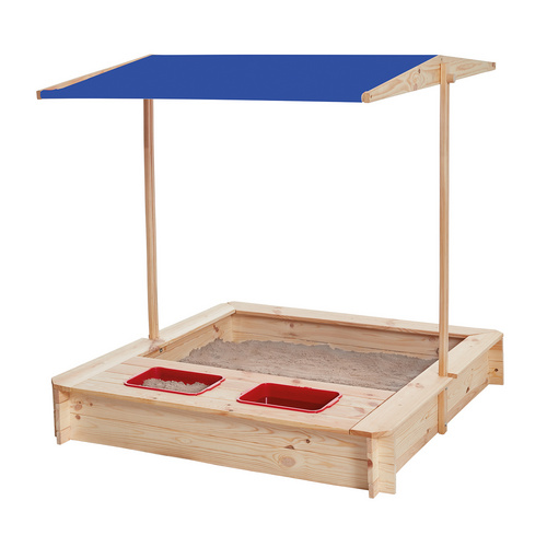 Bild von HAPPY PEOPLE Sandkasten, 118x118x118cm, Holz/blau-weiß gestreift