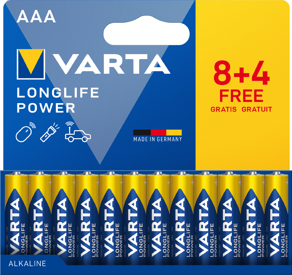 Bild von Varta Batterie LONGLIFE Power AAA NEU 8+4 (12 Stk., 1/2 AAA), Batterien + Akkus