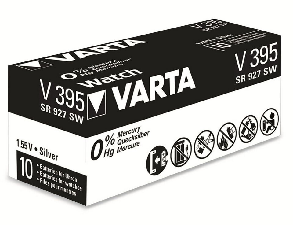 Bild von Varta Watch V 395 Uhrenzelle Knopfzelle SR927SW V395 42mAh 1,55 V Silber-Oxid 1er Blister V 395