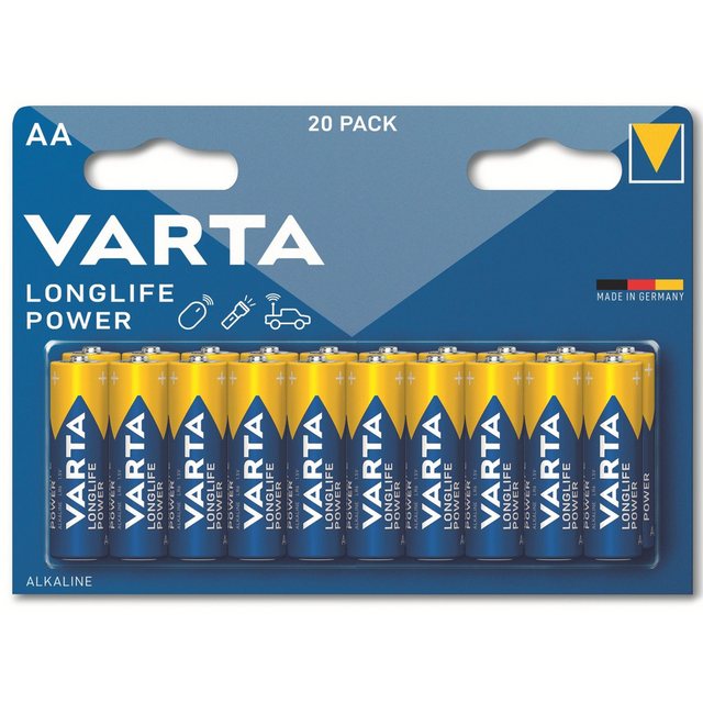 Bild von VARTA Batterien AA, Longlife Power, Alkaline, 1,5V, ideal für Spielzeug, Funkmaus, Taschenlampen, Made in Germany , 20 Stück (1er Pack)