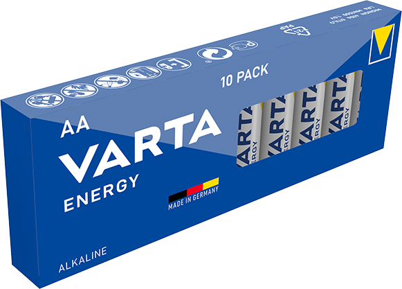 Bild von VARTA Batterien AA, 10 Stück, Energy, Alkaline, 1,5V, Verpackung zu 80% recycelt, für einfachen Grundbedarf, Made in Germany