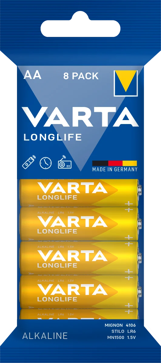 Bild von VAR LL8 MIGNON - Longlife, Alkaline Batterie, AA (Mignon), 8er-Pack