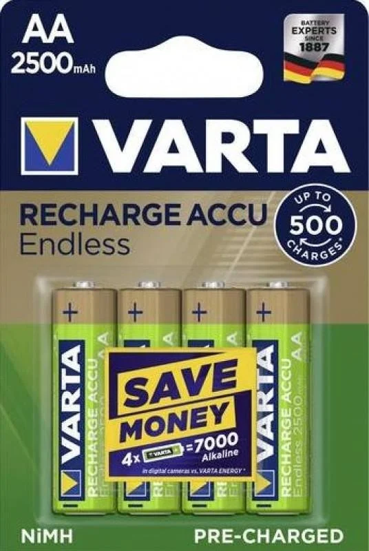Bild von Varta RECHARGE ACCU Endless AA 4er Blister 2500 mAh Akku NiMH 1,2V Mignon 56686