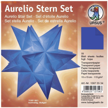 Bild von Ursus, Bastelpapier, Faltblätter Aurelio Stern Transparentpapier 115g/qm 15x15cm 33 Blatt blau (115 g/m², 1 x)