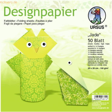 Bild von Ursus, Bastelpapier, Desinpapier Faltblätter 'Jade' 100g/qm 20x20cm VE=50 Blatt sortiert 10 Designs (100 g/m², 50 x)
