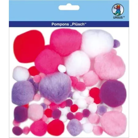 Bild von Ursus 39500003 - Pompons, Plüsch, pink/lila, 60 Stück, in verschiedenen Größen und Farben, zum Basteln von lustigen Figuren und für andere kreative Ideen