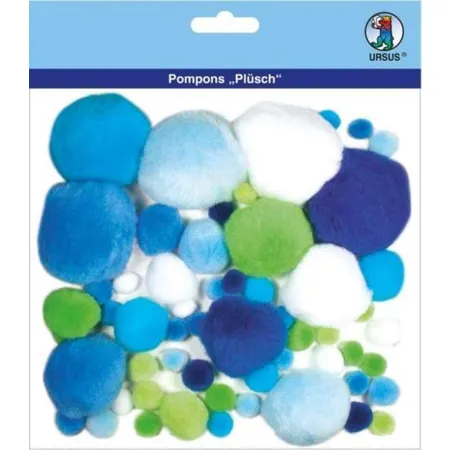 Bild von Ursus 39500004 - Pompons, Plüsch, blau/grün, 60 Stück, in verschiedenen Größen und Farben, zum Basteln von lustigen Figuren und für andere kreative Ideen