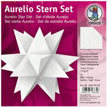 Bild von Ursus, Bastelpapier, Faltblätter Aurelio Stern White Line 115g/qm 14,8x14,8cm Stern (115 g/m², 1 x)