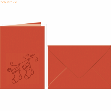 Bild von Ursus, Grusskarte + Briefpapier, Doppelkarte A6 gelasert + Kuvert VE=5 Sets Weihnchtssöckchen rubinrot (5 Stk.)