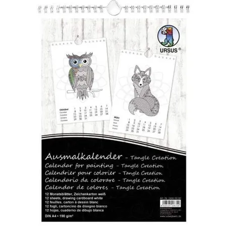 Bild von Ursus 24900000 - Ausmalkalender Tangle Creation A4, 190 g/m², 12 Monatsblätter bedruckt mit Tiermotiven, zum Ausmalen mit Buntstiften, Aquarellstiften, Brushstiften und Filzstiften