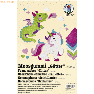 Bild von Ursus - Ludwig Bähr Bastelfilz Moosgummi 2mm 20x30cm VE=6 Blatt 6 Farben Glitter Modern.