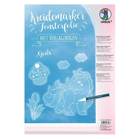 Bild von Ursus 22350001 - Kreidemarker Fensterfolie Girls, 10 Blatt, hochtransparent, ca. 23 x 33 cm, mit Vorlagebogen in verschiedenen Motiven, selbsthaftend, abwaschbar, wiederverwendbar