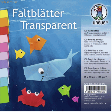 Bild von Ursus - Ludwig Bähr Bastelkartonpapier Faltblätter 'Transparentpapier' 15x15cm 115g/qm VE=100 Blatt 10 Farben