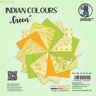Bild von 5 x Ludwig Bähr Naturpapier Indian Colours 13,7x13,7cm VE=15 Blatt gre