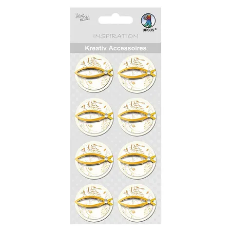 Bild von Ursus 564000215 - Kreativ Accessoires, Fisch 2, gold, 8 Stück, selbstklebend, aus verschiedenen hochwertigen Materialien, zum Dekorieren von Karten und Geschenke