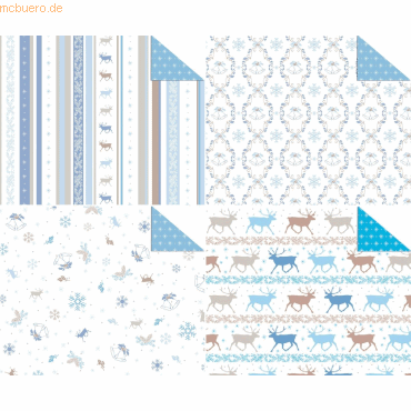Bild von Ursus, Bastelpapier, Fotokarton Classic Christmas blau/braun 300g/qm 49,5x68cm VE=10 Bogen 5 Motive (300 g/m², 1 x)