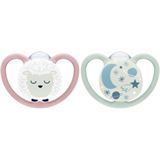 Bild von NUK Space Night Silikon-Schnuller 18-36M, 2 St, rosa/mint