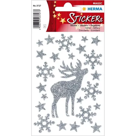 Bild von HERMA 3727 Aufkleber Hirsch Glitzer klein groß, 20 Stück, Weihnachten Sticker mit Sterne Schneeflocken Motiv, Kinder Etiketten für Weihnachtsdeko Geschenke Adventskalender Winter Dekoration Basteln