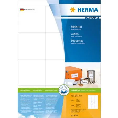 Bild von HERMA Etikett 1.200 HERMA Etiketten 4279 weiß 70,0 x 67,7 mm