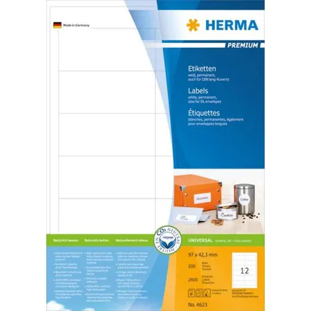 Bild von Herma 4623 Universal-Etiketten 97 x 42.3mm Papier Weiß 2400 St. Permanent haftend Tintenstrahldruck