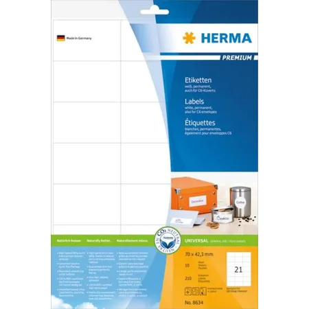 Bild von HERMA Klebeband HERMA Etiketten Premium A4 weiß 70x42,3 mm Papier 210 St.