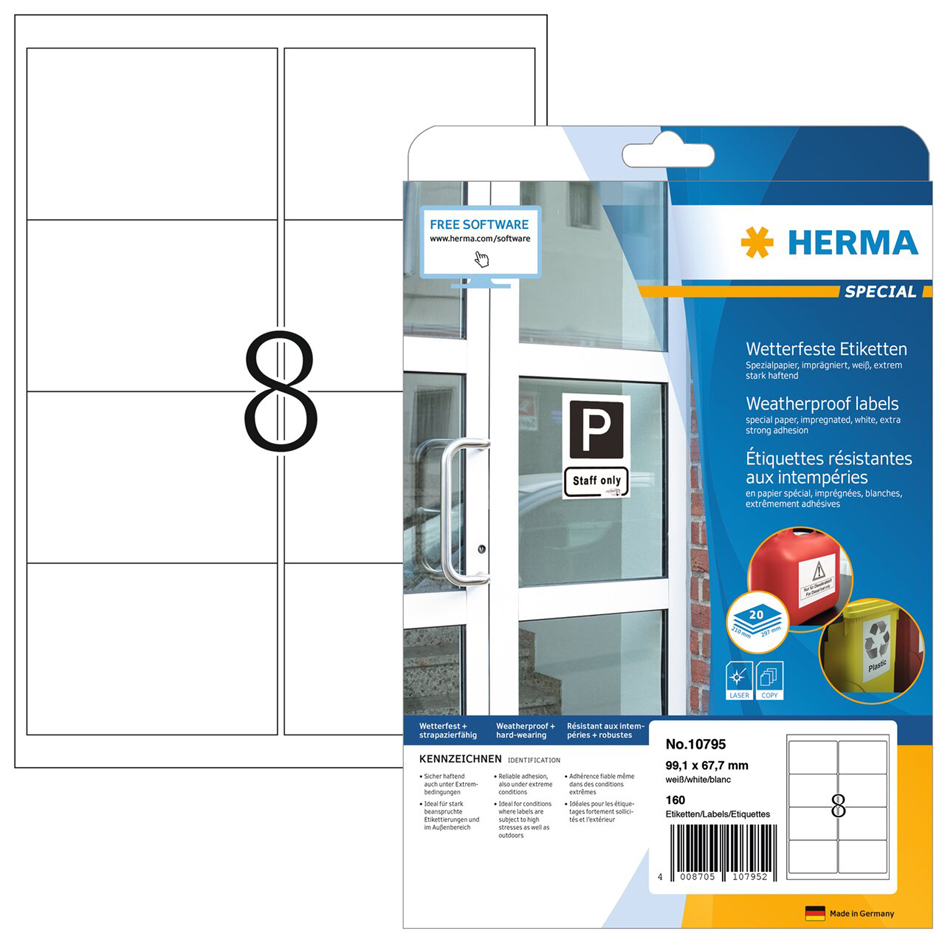 Bild von HERMA Wetterfeste Etiketten aus Spezialpapier, 210 x 297 mm weiß, aus Papier, imprägniert, selbstklebend, - 1 Stück (10798)