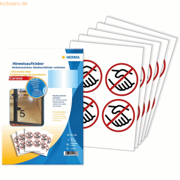 Bild von HERMA Information label: Prohibited sign No handshakes Ø 10 cm self-adhesive removable