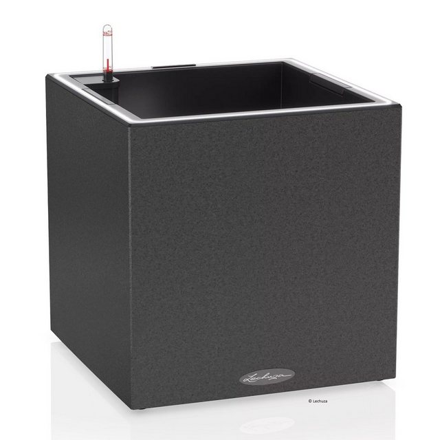 Bild von Lechuza® Pflanzgefäß 'CANTO Stone 40 low LED' Kunststoff graphitschwarz 40 x 40 x 40 cm