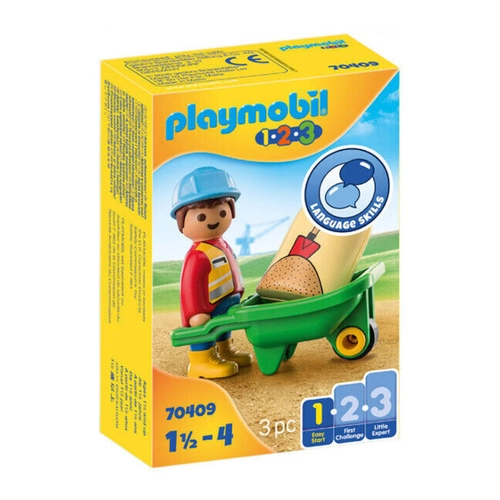 Bild von PLAYMOBIL 1.2.3 - Bauarbeiter mit Schubkarre (70409)