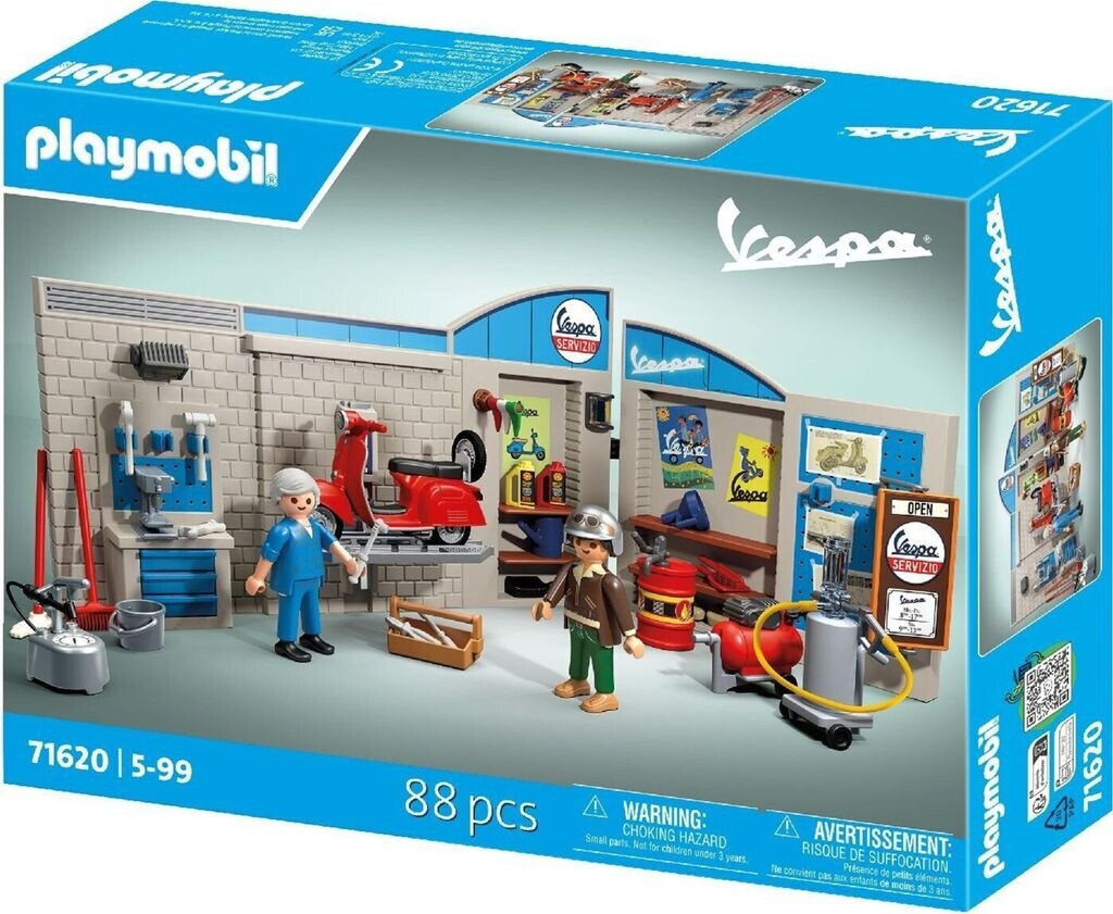 Bild von PLAYMOBIL Cars 71620 60s Vespa Garage, inklusive beweglicher Hebebühne, mit vielseitigem Zubehör für eine authentische Werkstatt, für fahrzeugbegeisterte Kinder und Erwachsene