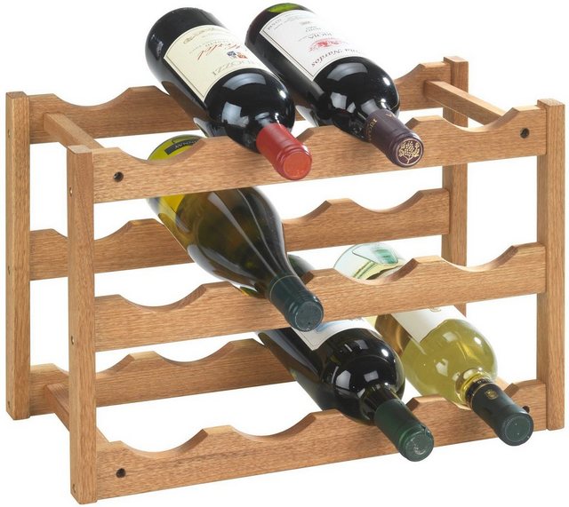 Bild von WENKO Weinregal Norway, Weinschrank für bis zu 12 Weinflaschen, Weinhalter aus Walnussholz, 3 Etagen zur Aufbewahrung von Wein- und Sektflaschen, 42 x 28 x 21 cm, Natur