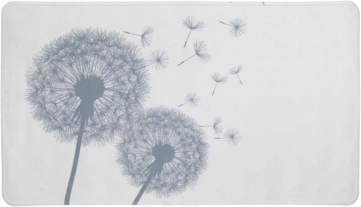 Bild von WENKO Wanneneinlage Mod. Astera rutschfeste Badematte Pusteblumen-Motiv aus Kunststoff für Sicherheit und Komfort 70x40 cm Farbe Weiß Grau