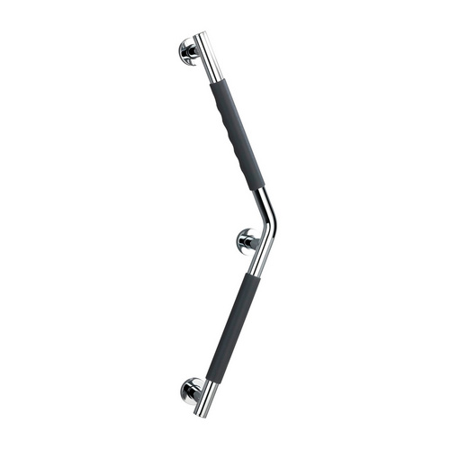 Bild von WENKO Edelstahl Wandhaltegriff Secura 37 x 37 cm - Bad-Sicherheitsgriff für Badewanne oder WC mit 135°-Winkel, Silikon, 69 x 16 x 9 cm, Anthrazit, Silber Glänzend