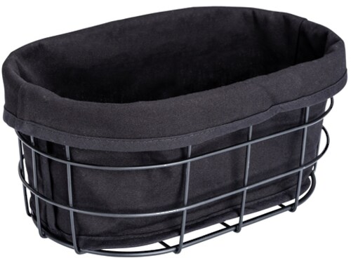 Bild von WENKO Brotkorb Mod. Bela, Black Outdoor Kitchen Korb für Brot, Brötchen und Baguette aus pulverbeschichtetem Metall mit waschbarer Einlage aus 100% Baumwolle, 27 x 17 x 11,5 cm, Schwarz
