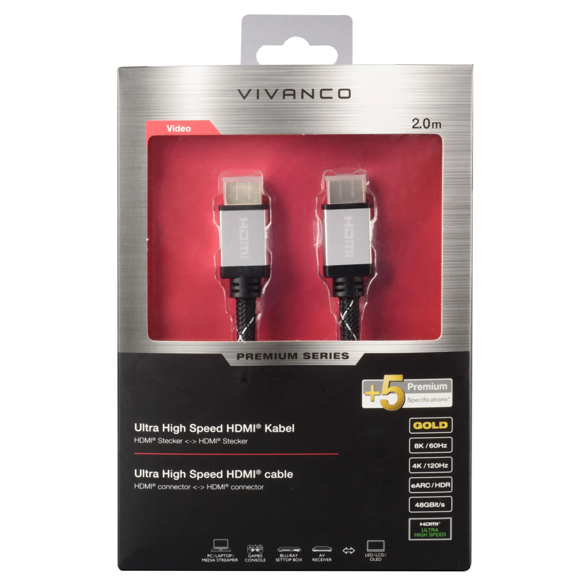 Bild von Vivanco Ultra High Speed HDMI® Kabel, 2m (42209) Audio- & Video-Kabel