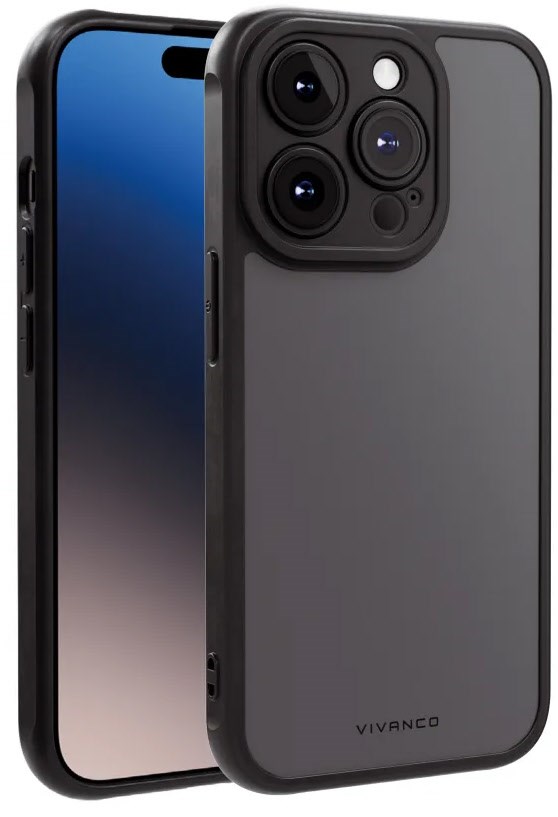 Bild von Frosted Cover für iPhone 15 Pro mit integriertem Kamera Schutzrahmen, semi-transparent/schwarz (63902) Handyhülle