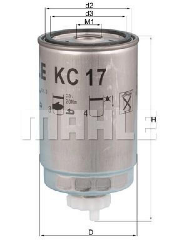 Bild von MAHLE ORIGINAL KC 17D Kraftstofffilter Leitungsfilter, Spritfilter Anschraubfilter FIAT: Ducato I Platform/Chassis, Ducato I Panorama