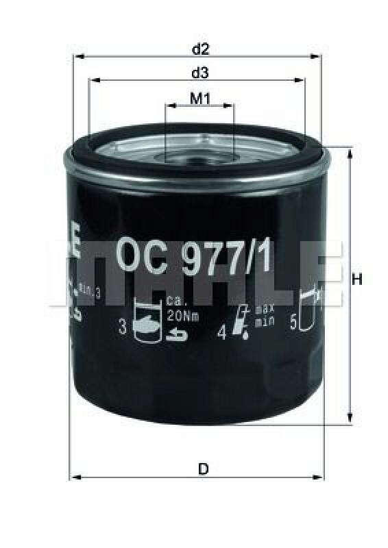 Bild von MAHLE ORIGINAL OC 977/1 Ölfilter Motorölfilter, Filter für Öl 3/4"-16UNF-2B mit einem Rücklaufsperrventil Anschraubfilter VOLKSWAGEN: Golf 7