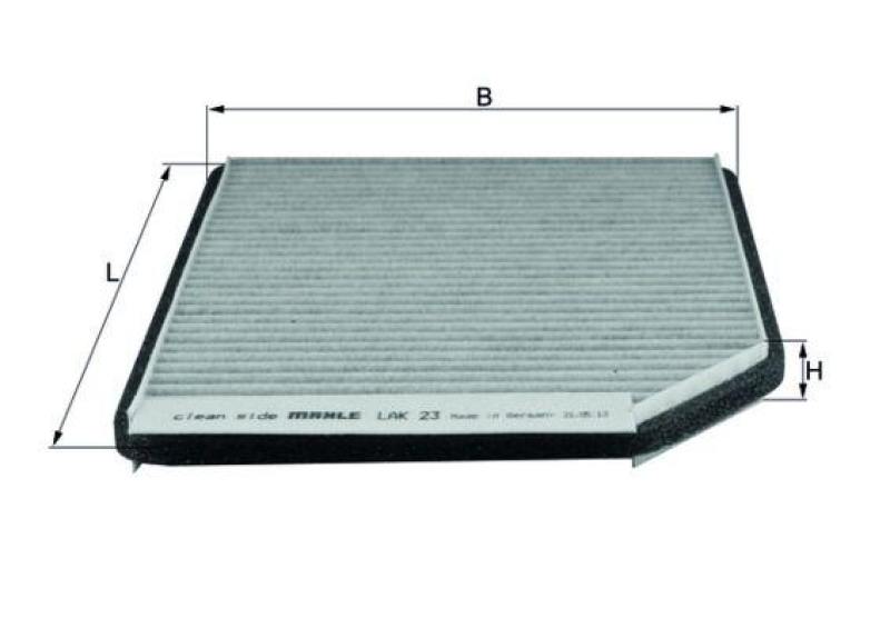 Bild von MAHLE ORIGINAL LAK 23 Innenraumfilter Filter, Innenraumluft, Pollenfilter, Mikrofilter Aktivkohlefilter 242,0 182 17,0