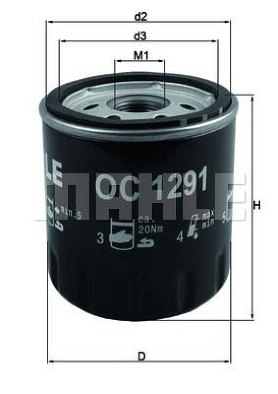 Bild von MAHLE ORIGINAL OC 1291 Ölfilter Motorölfilter, Filter für Öl M20x1,5 mit einem Rücklaufsperrventil Anschraubfilter SKODA: Fabia III Hatchback