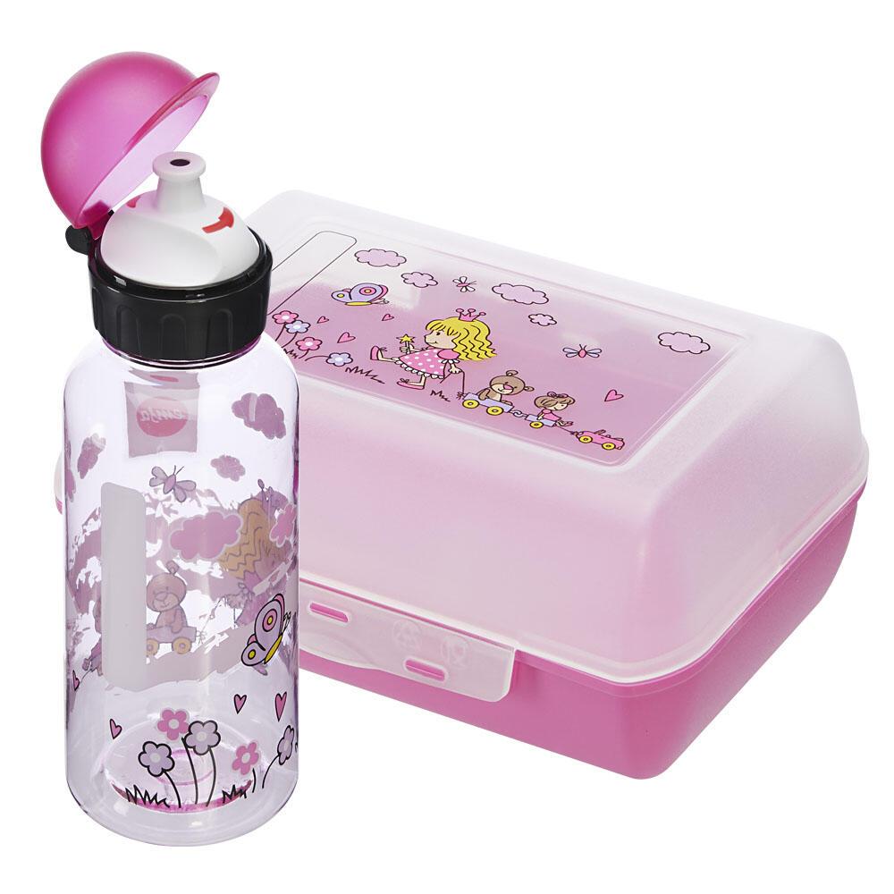 Bild von emsa Kinder Trinkflasche & Lunchbox Flasche: 0,4 l, Brotdose: 7,0 x 18,0 cm transparent, rosa