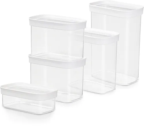 Bild von emsa Trockenvorratsdose OPTIMA, 5er Set (0,45/2x1/1,6/2,2L) transparent/weiß, Frischedichtung, BPA-frei, Kunststoff - 1 Stück (3110601050)